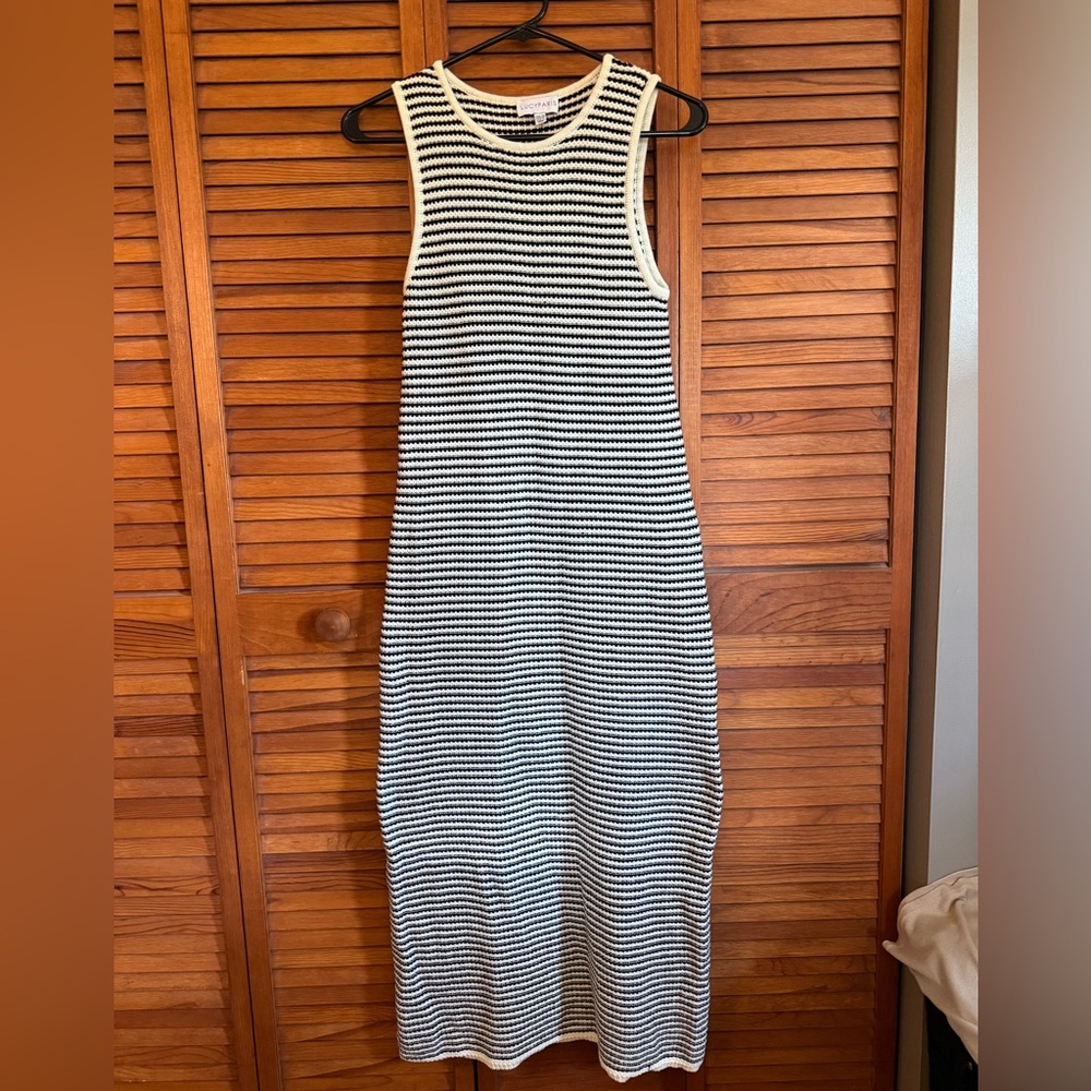 Lucy Paris Women’s Black and Cream Striped Maxi Dress